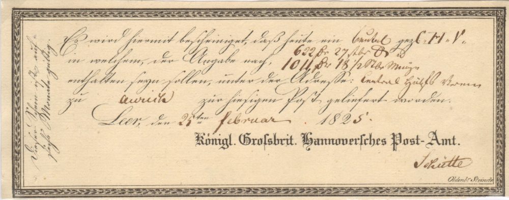 Leer Postschein 1825 2